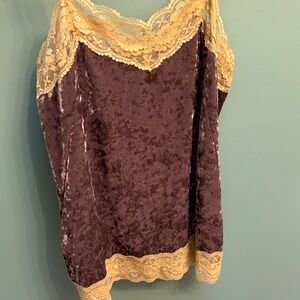 Luxurious Velvet Chemise with Lace Accents
